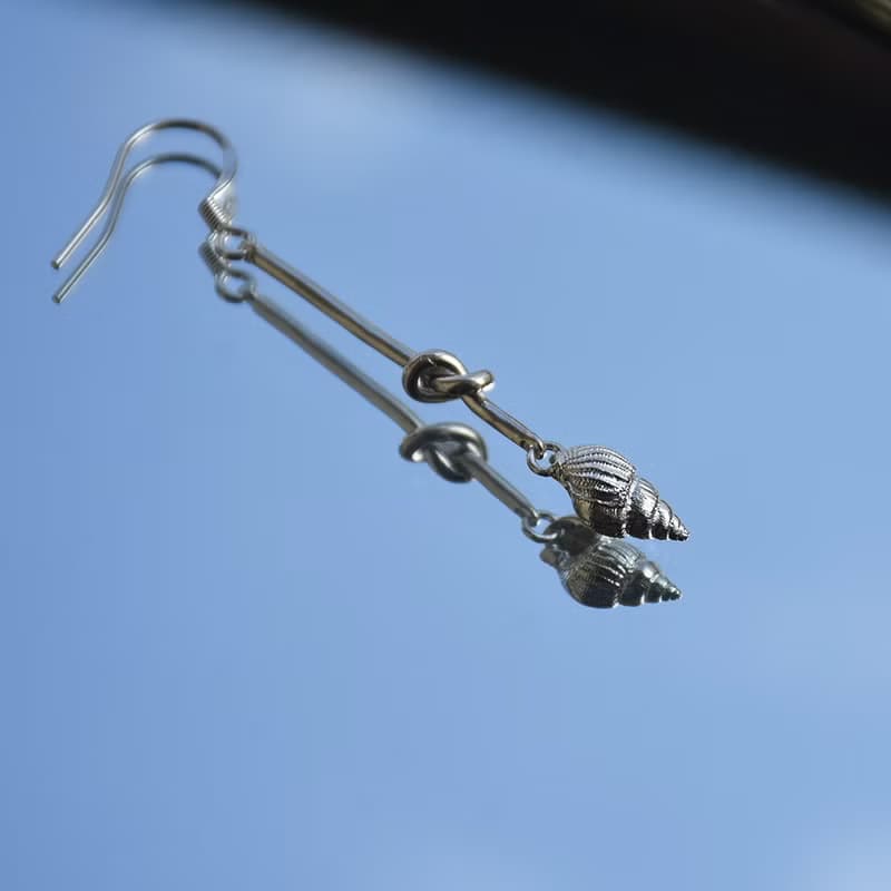 925銀海螺貝殼打結耳飾繩結純銀耳墜