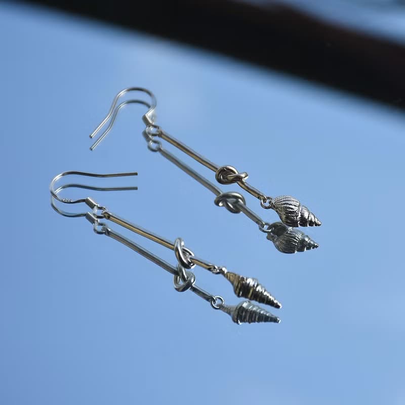 925銀海螺貝殼打結耳飾繩結純銀耳墜