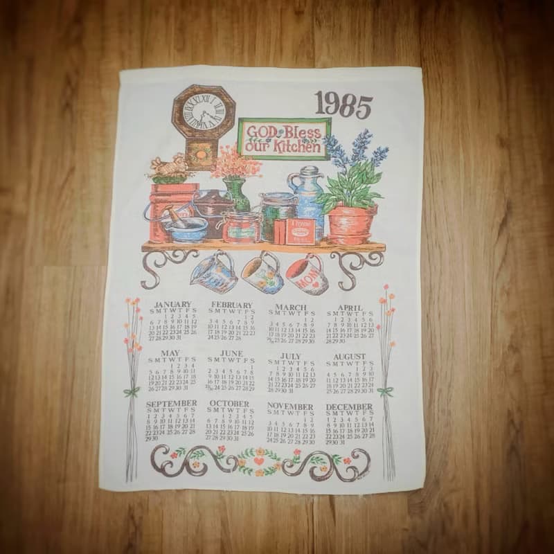 1985 美國早期布面月曆 lovely kitchen