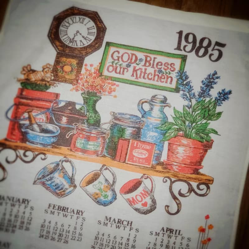 1985 美國早期布面月曆 lovely kitchen
