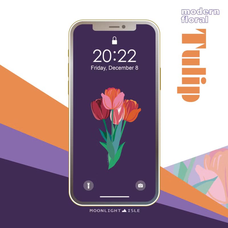 【數位】湖畔少女-鬱金香4 夕陽紫 |繽紛可愛花束手機桌布組| 立即下載