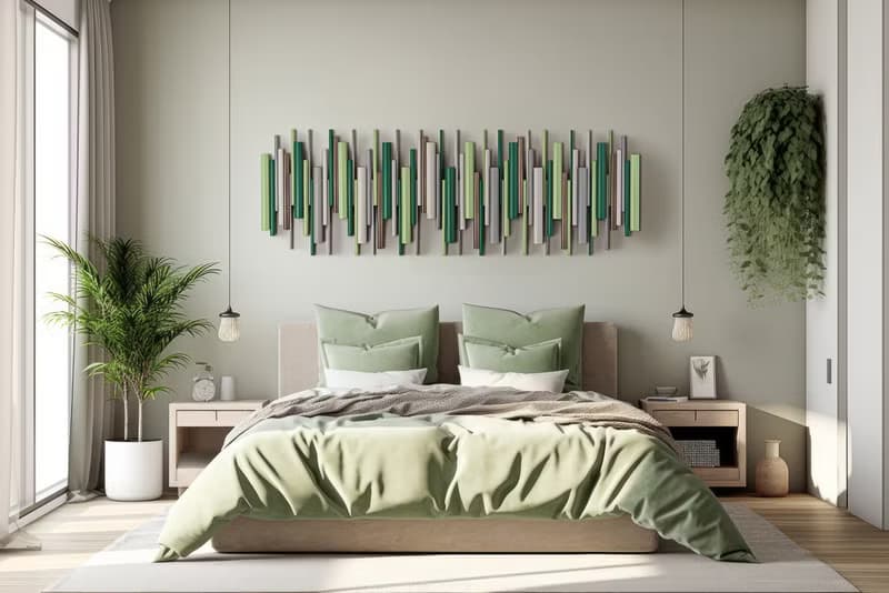 鼠尾草潮汐 藍綠與鼠尾草綠立體壁掛雕塑 木材與金屬