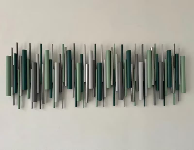 鼠尾草潮汐 藍綠與鼠尾草綠立體壁掛雕塑 木材與金屬