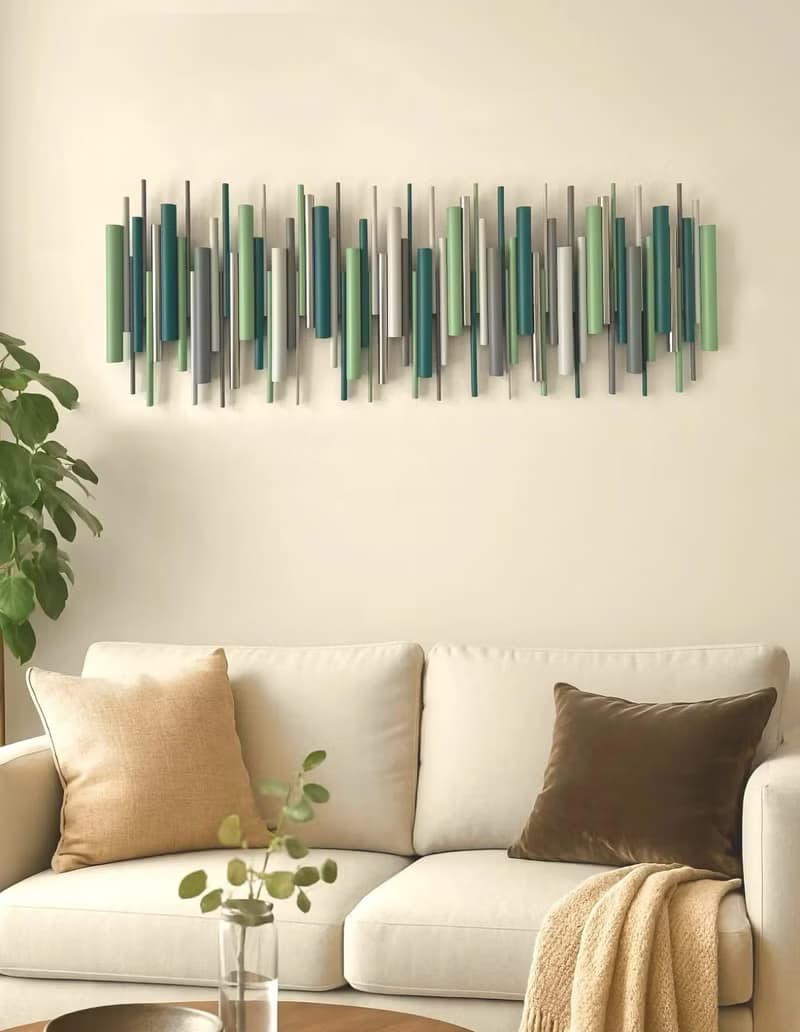 鼠尾草潮汐 藍綠與鼠尾草綠立體壁掛雕塑 木材與金屬