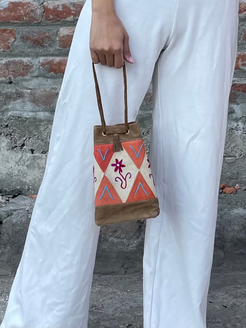 印度喀什米爾 手工麂皮刺繡迷你手袋