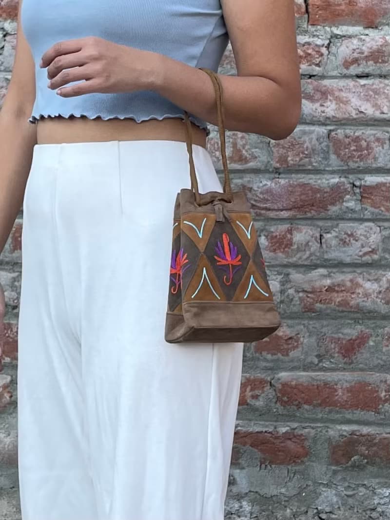 印度喀什米爾 手工麂皮刺繡迷你手袋