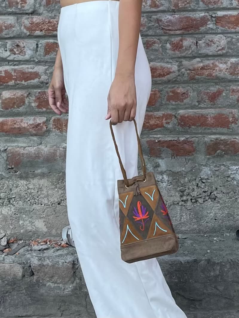 印度喀什米爾 手工麂皮刺繡迷你手袋