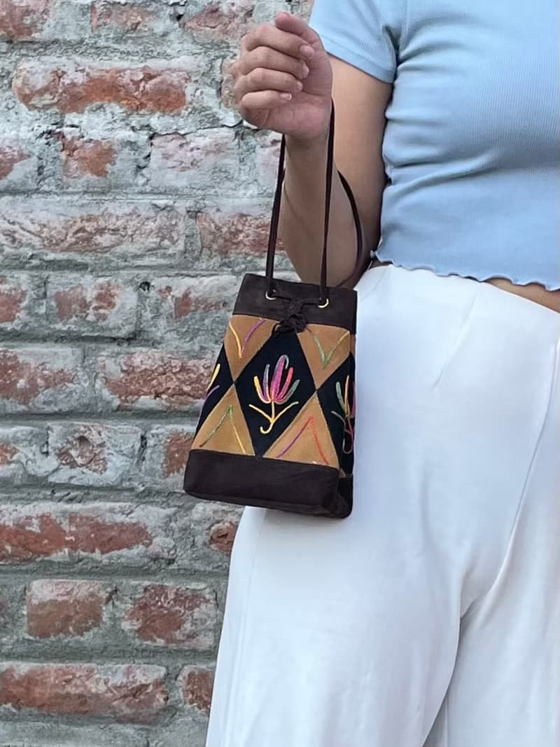 印度喀什米爾 手工麂皮刺繡迷你手袋