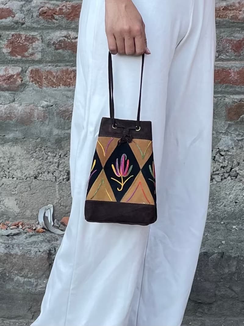 印度喀什米爾 手工麂皮刺繡迷你手袋