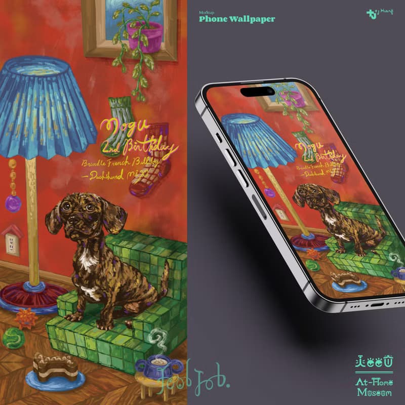 寵物似顏繪【I See You 在家博物館】背景3選1附木畫框和手機桌布
