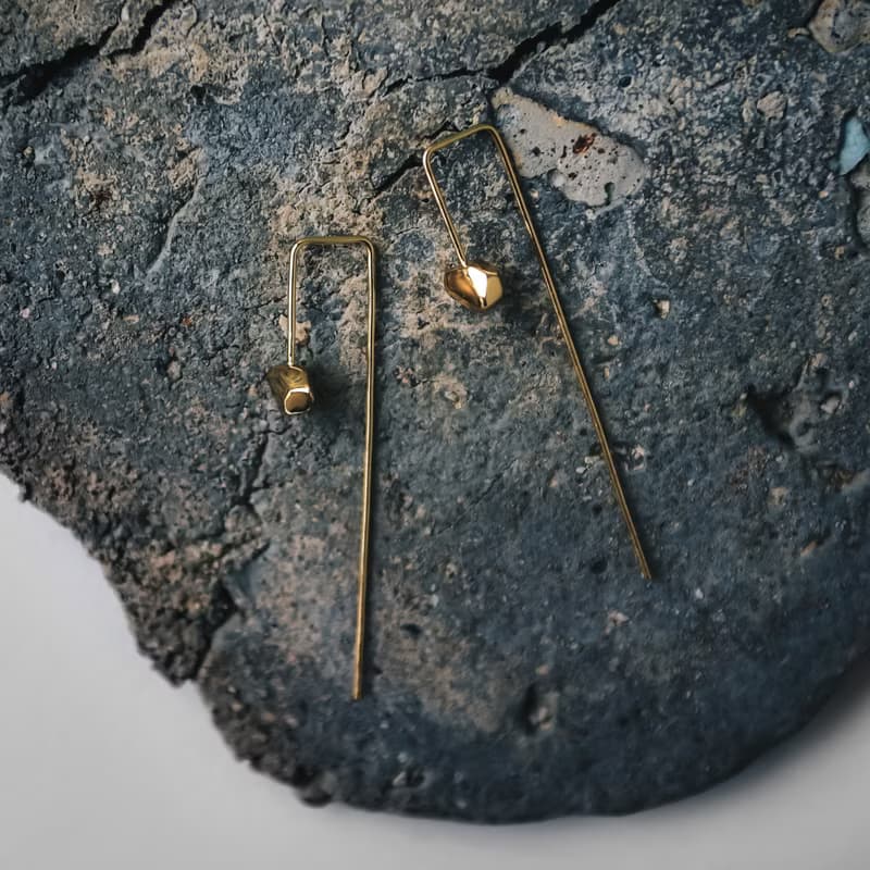 Meteor - 迷途之星系列 隕石純銀長耳環-鍍金