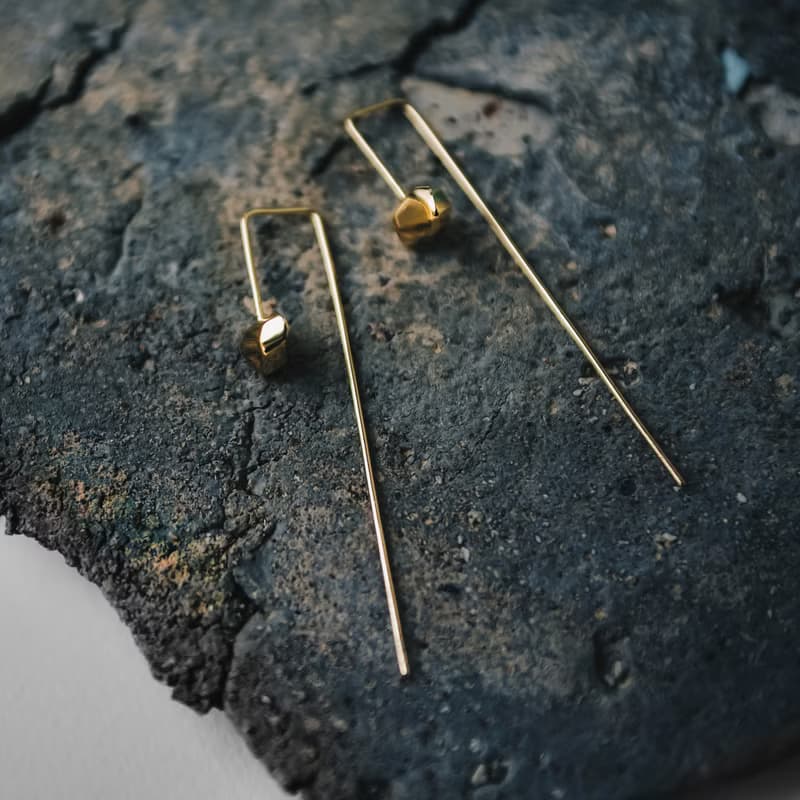 Meteor - 迷途之星系列 隕石純銀長耳環-鍍金