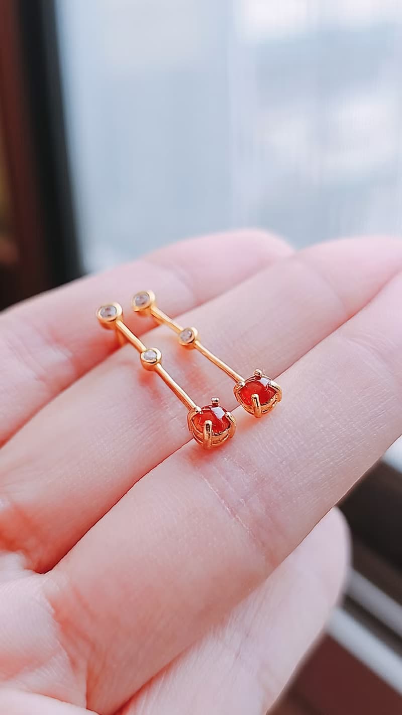 |鴻運|a貨翡翠天然無燒冰玻紅翡蛋面3.7mm時尚款耳環