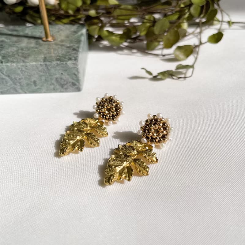 金穗耳墜 淡水珍珠 日本珠 黃銅 耳環