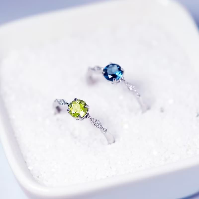高品質-藍托帕石-橄欖石5mm戒指-可調式-8月11月誕生石