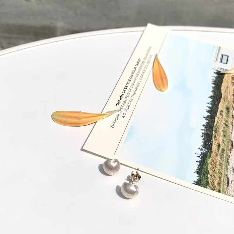 純銀高質感銀白光澤耳環 Silver one earrings