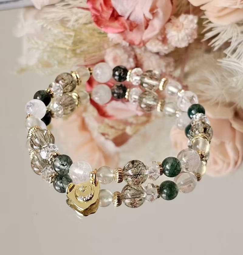 漫步微光之森-綠碧璽髮晶/雪花幽靈/水草瑪瑙/葡萄石/心輪豐盛