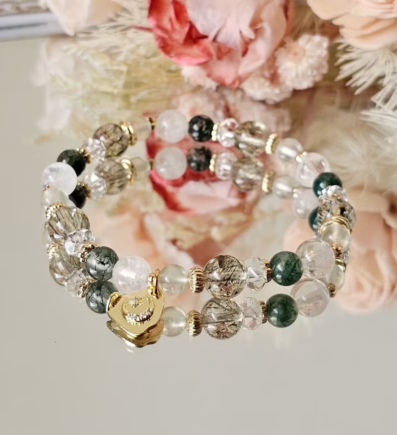 漫步微光之森-綠碧璽髮晶/雪花幽靈/水草瑪瑙/葡萄石/心輪豐盛