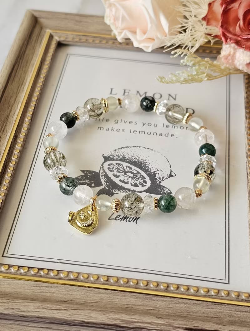 漫步微光之森-綠碧璽髮晶/雪花幽靈/水草瑪瑙/葡萄石/心輪豐盛