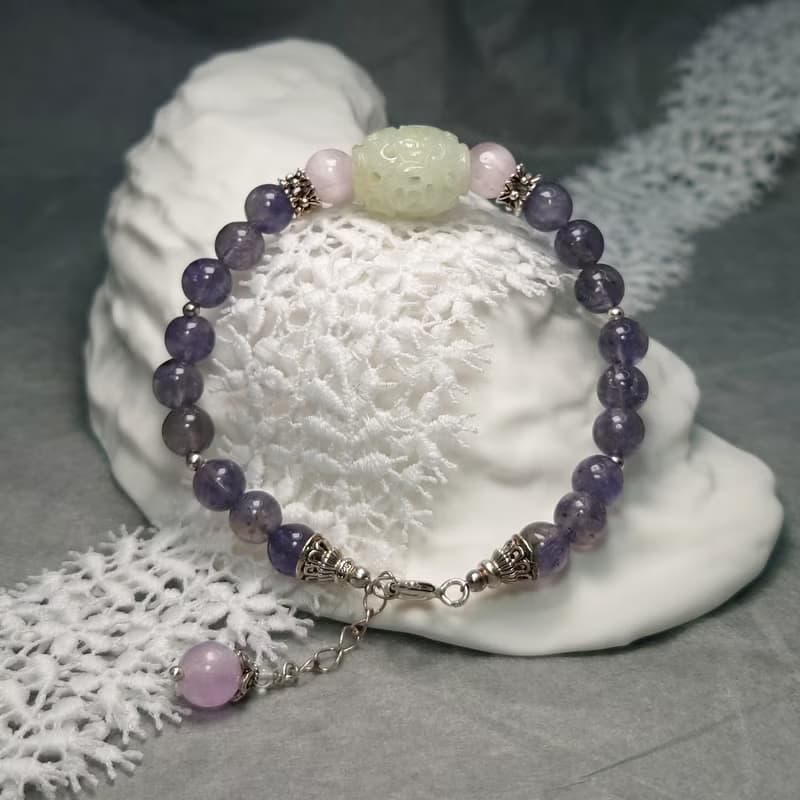 手鍊 翡翠 鏤空雕刻 貓眼 紫鋰輝石 堇青石 925銀飾 手珠 寶石