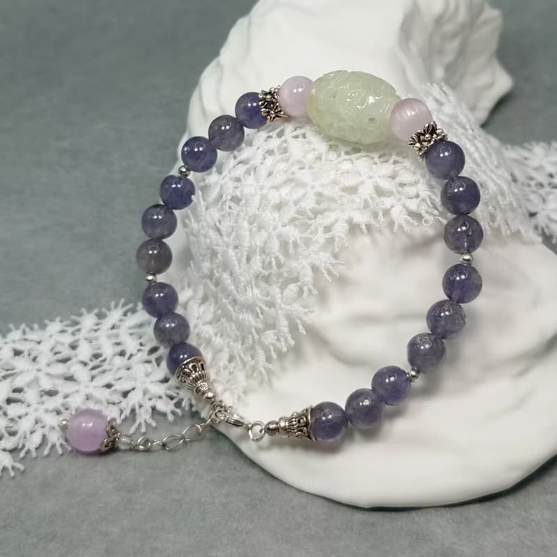 手鍊 翡翠 鏤空雕刻 貓眼 紫鋰輝石 堇青石 925銀飾 手珠 寶石