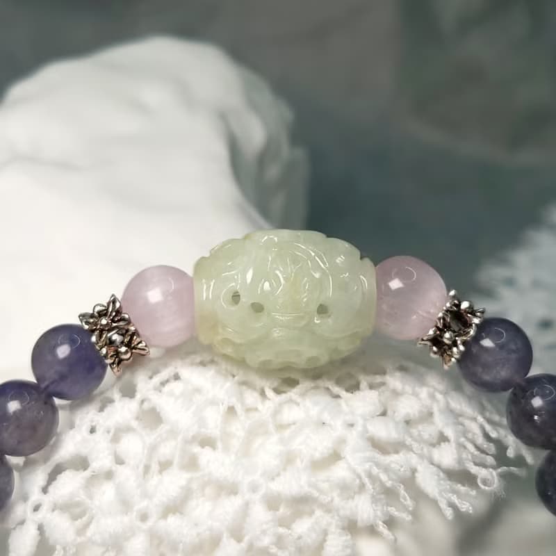 手鍊 翡翠 鏤空雕刻 貓眼 紫鋰輝石 堇青石 925銀飾 手珠 寶石