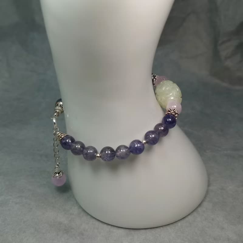 手鍊 翡翠 鏤空雕刻 貓眼 紫鋰輝石 堇青石 925銀飾 手珠 寶石