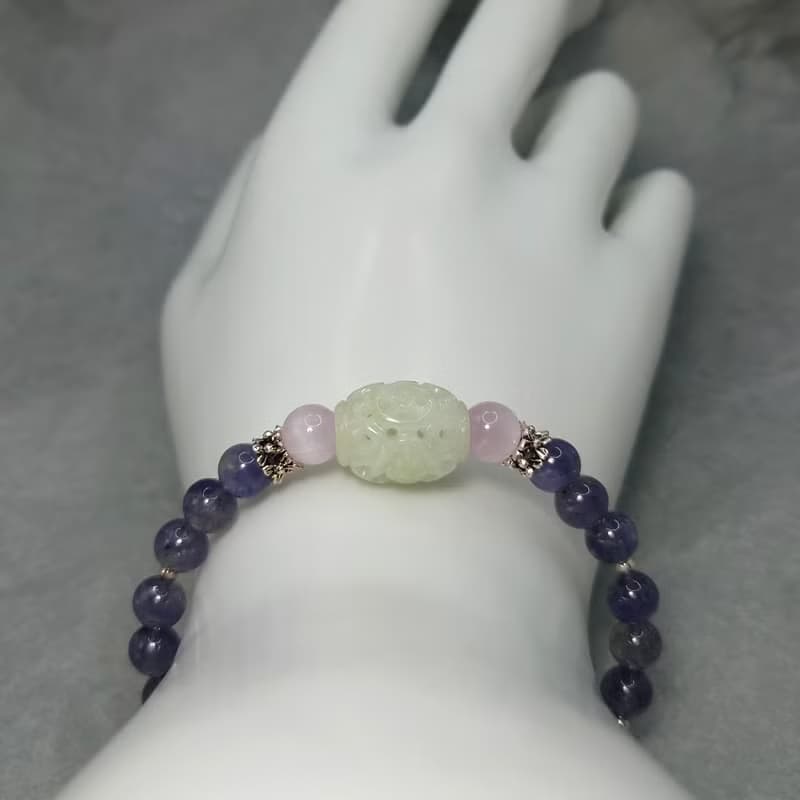手鍊 翡翠 鏤空雕刻 貓眼 紫鋰輝石 堇青石 925銀飾 手珠 寶石