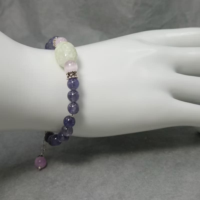 手鍊 翡翠 鏤空雕刻 貓眼 紫鋰輝石 堇青石 925銀飾 手珠 寶石