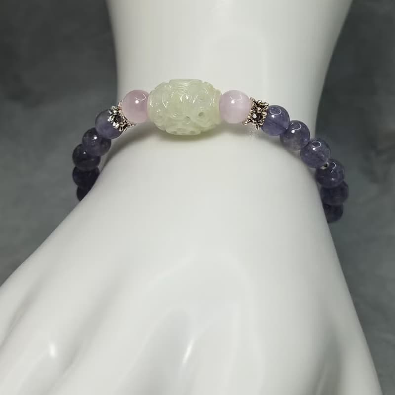 手鍊 翡翠 鏤空雕刻 貓眼 紫鋰輝石 堇青石 925銀飾 手珠 寶石