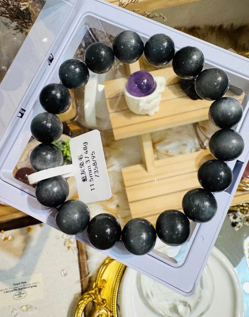 英倫風深灰藍兔毛水晶手珠11.5mm37.48g消除緊張增強說服力增加自