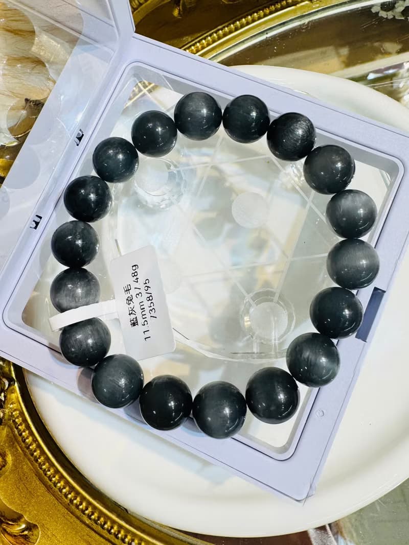 英倫風深灰藍兔毛水晶手珠11.5mm37.48g消除緊張增強說服力增加自