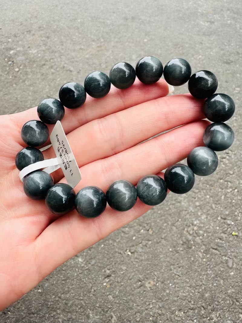 英倫風深灰藍兔毛水晶手珠11.5mm37.48g消除緊張增強說服力增加自