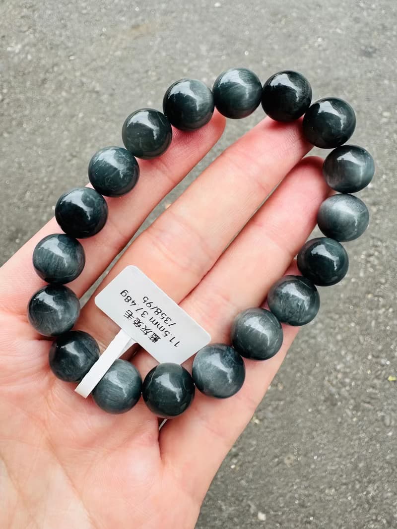 英倫風深灰藍兔毛水晶手珠11.5mm37.48g消除緊張增強說服力增加自