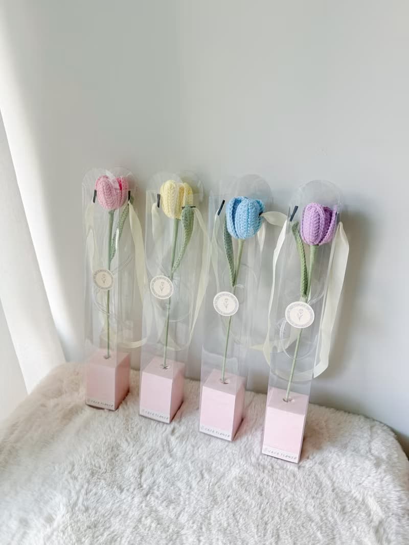 編織花 / 單支針織鬱金香花束