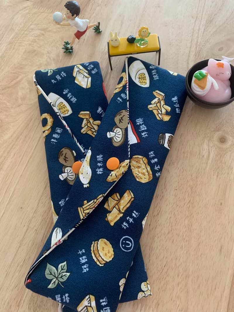 文青風環保純棉筷袋 深夜美食 沈穩蔚藍 日本 潮物 收納 手作餐具