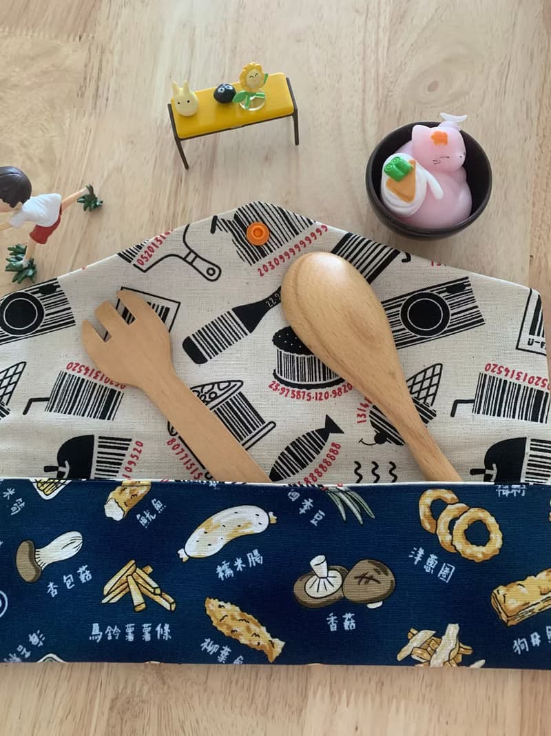 文青風環保純棉筷袋 深夜美食 沈穩蔚藍 日本 潮物 收納 手作餐具