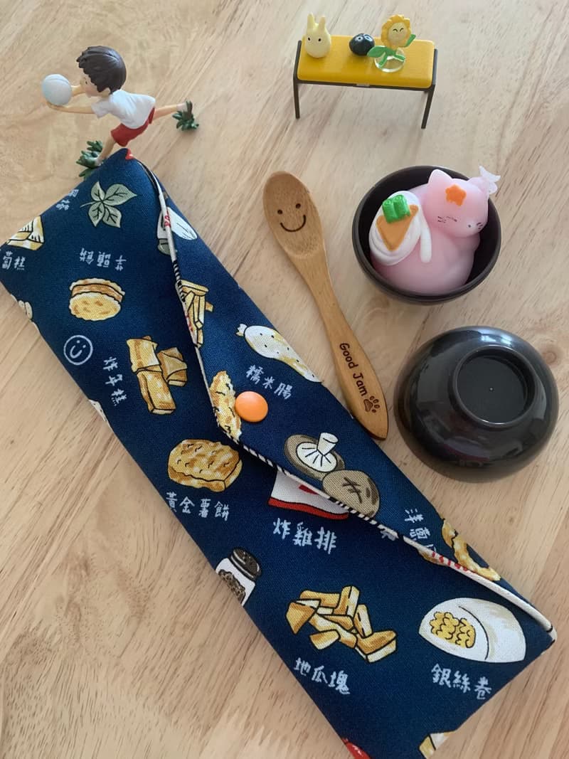 文青風環保純棉筷袋 深夜美食 沈穩蔚藍 日本 潮物 收納 手作餐具