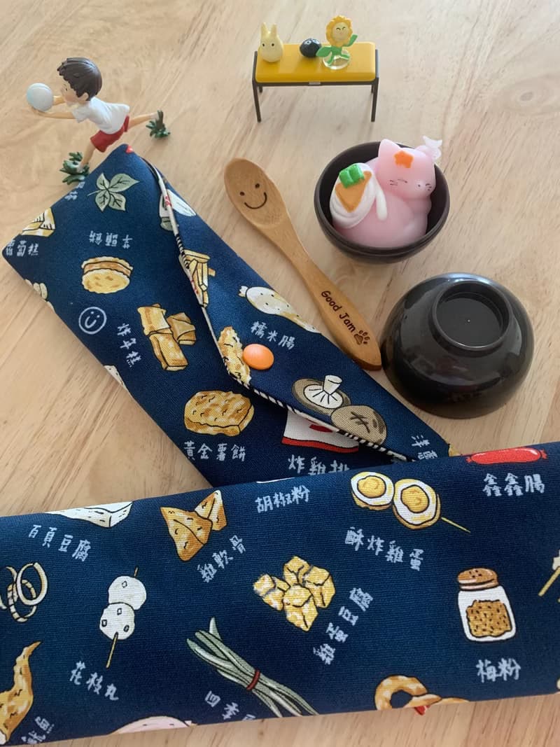 文青風環保純棉筷袋 深夜美食 沈穩蔚藍 日本 潮物 收納 手作餐具