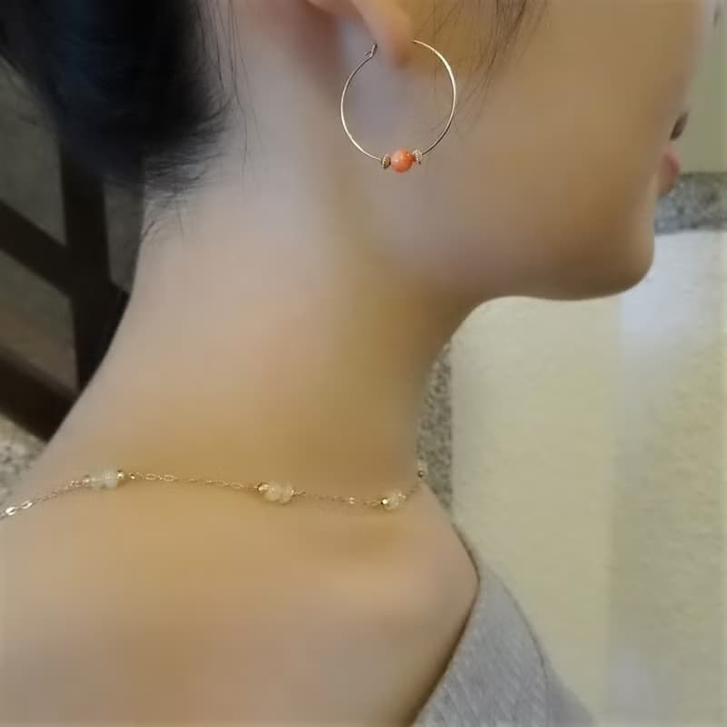 深海寶石級珊瑚 14Kgf 包金組合式耳圈 | 可單戴或自行搭配
