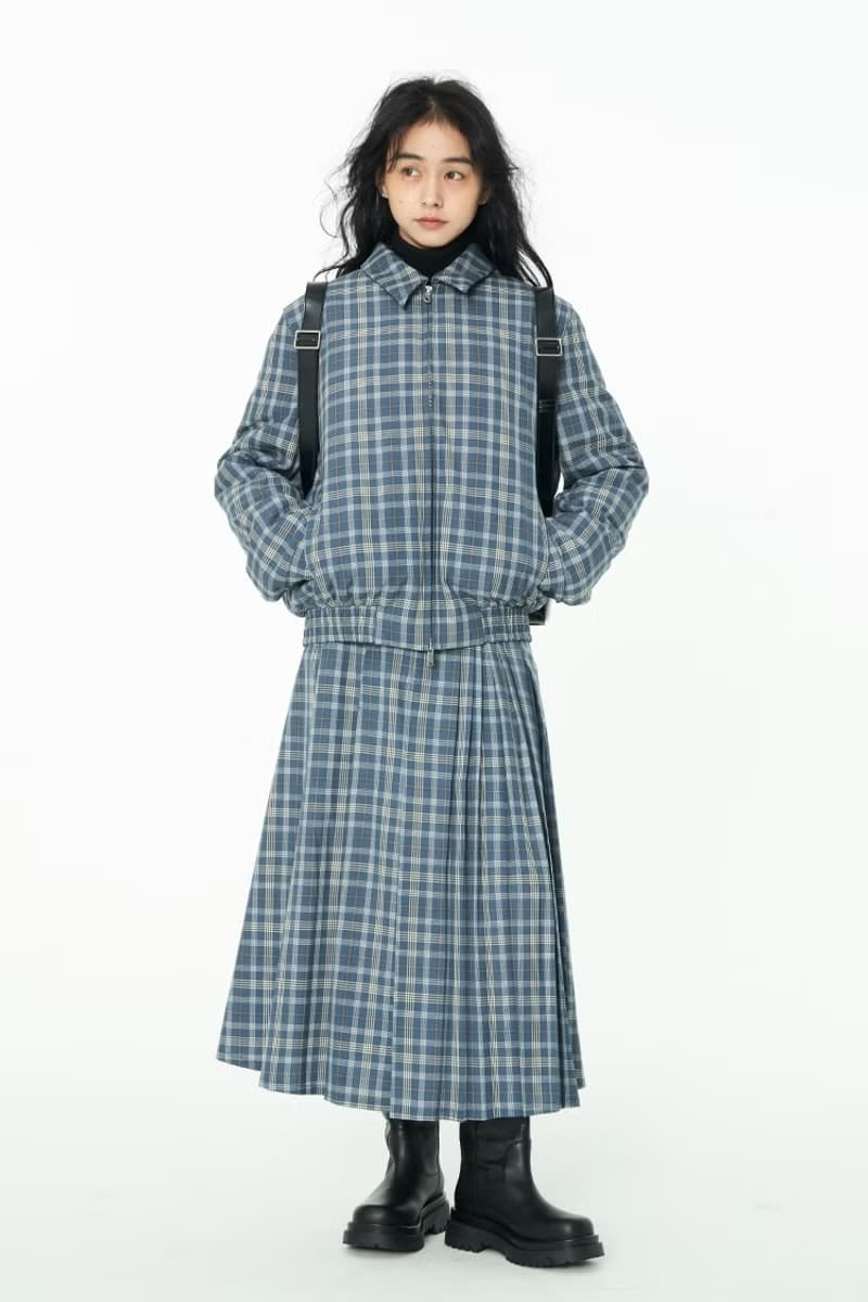 Thread 藍色格紋復古羽絨服外套