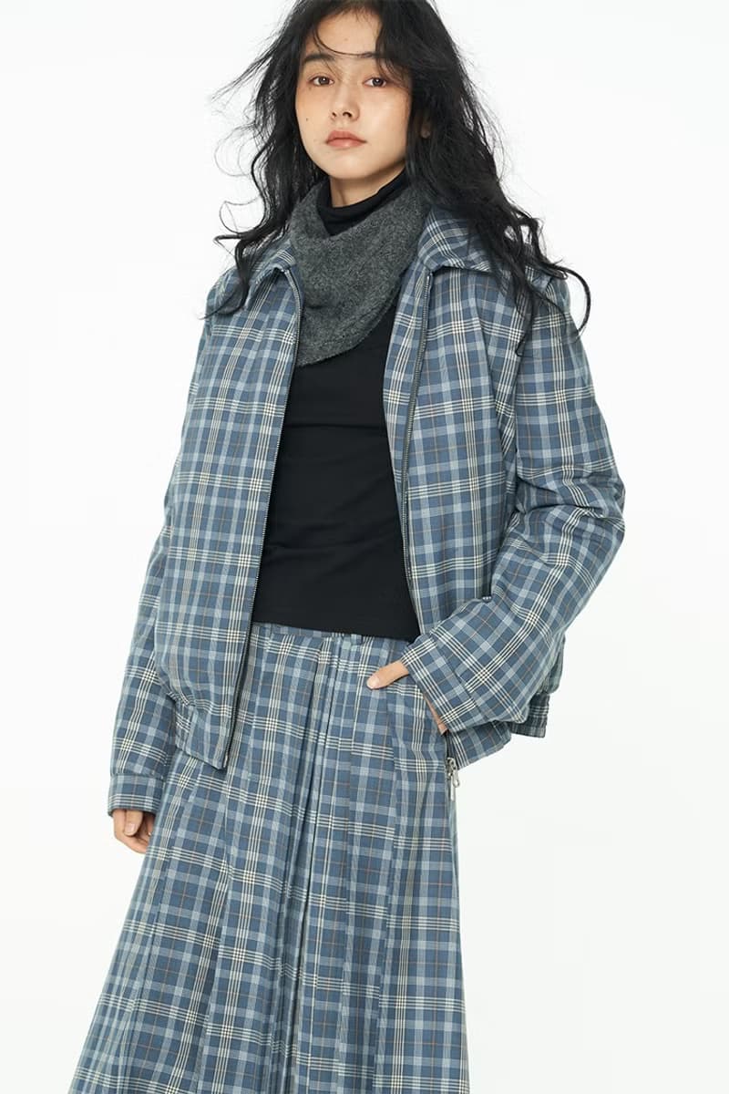 Thread 藍色格紋復古羽絨服外套