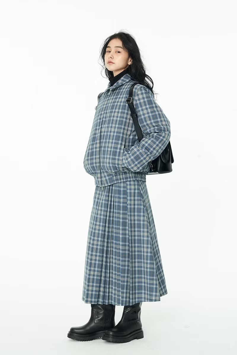 Thread 藍色格紋復古羽絨服外套
