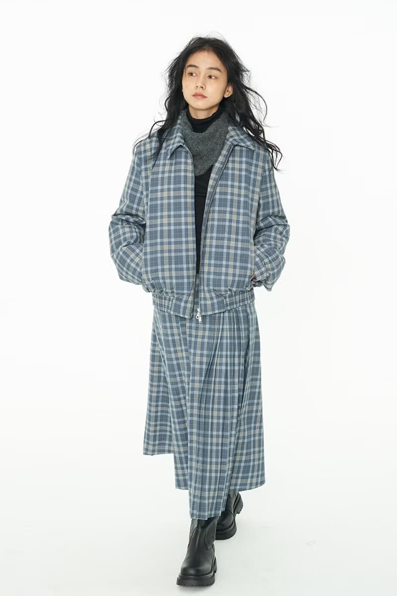 Thread 藍色格紋復古羽絨服外套