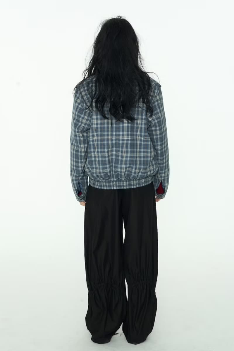 Thread 藍色格紋復古羽絨服外套