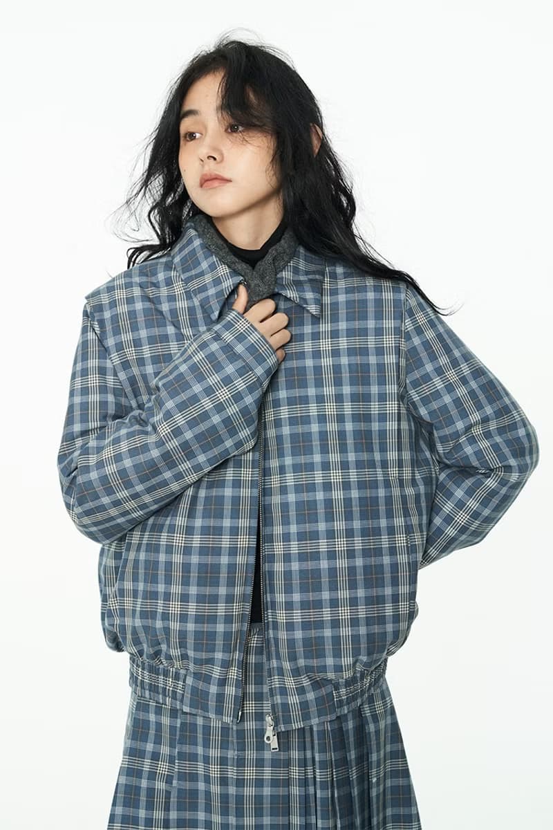 Thread 藍色格紋復古羽絨服外套