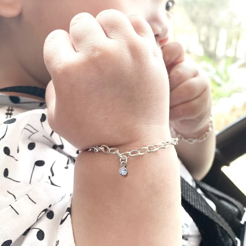 天然誕生石 純銀寶寶手鍊 彌月禮盒 新生兒 兒童銀飾 生日禮物