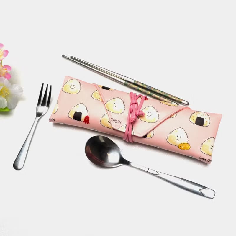可愛飯糰-粉紅餐具包/筆收納袋 餐具套 餐具袋 收納 環保 方便