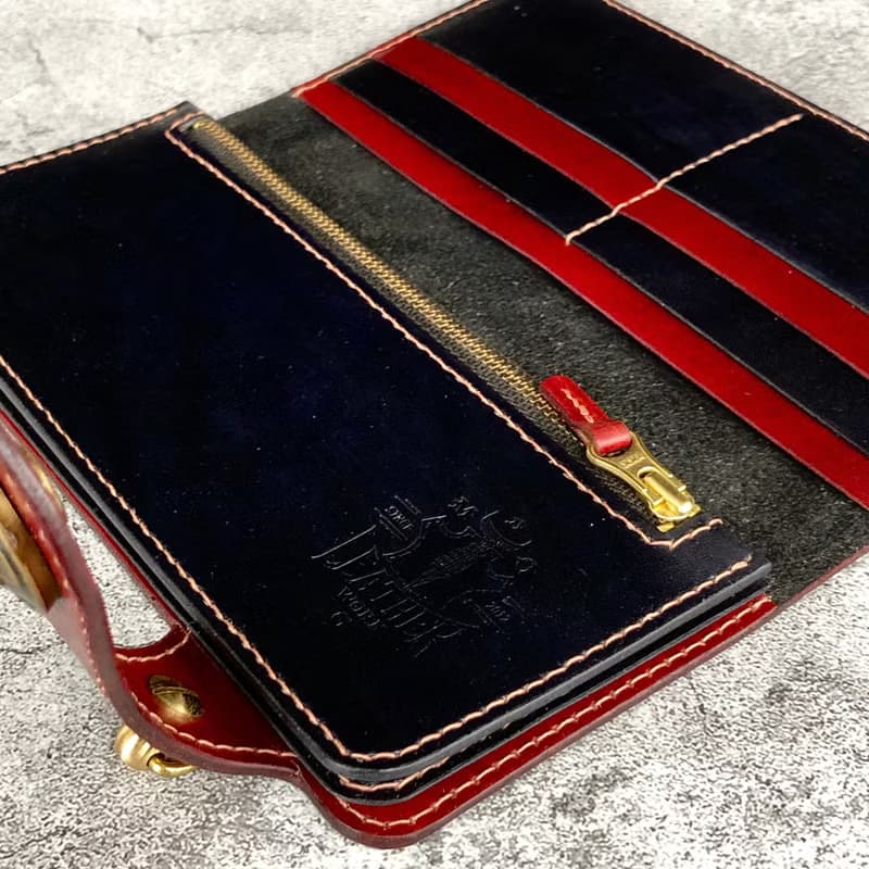 【長夾】手刷木紋騎士長夾/ 義大利植鞣革/ 黃銅精雕財布釦