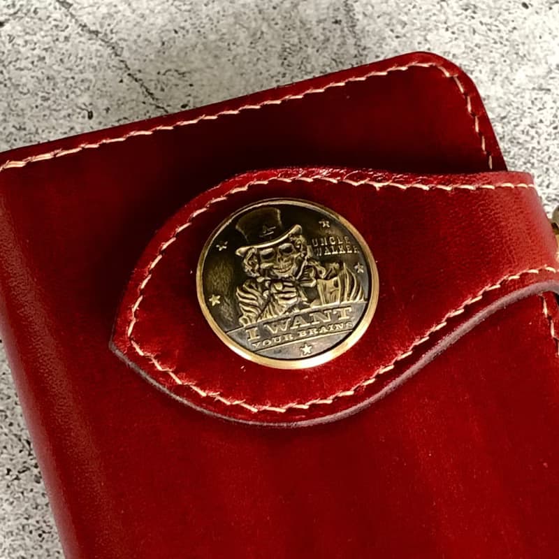 【長夾】手刷木紋騎士長夾/ 義大利植鞣革/ 黃銅精雕財布釦